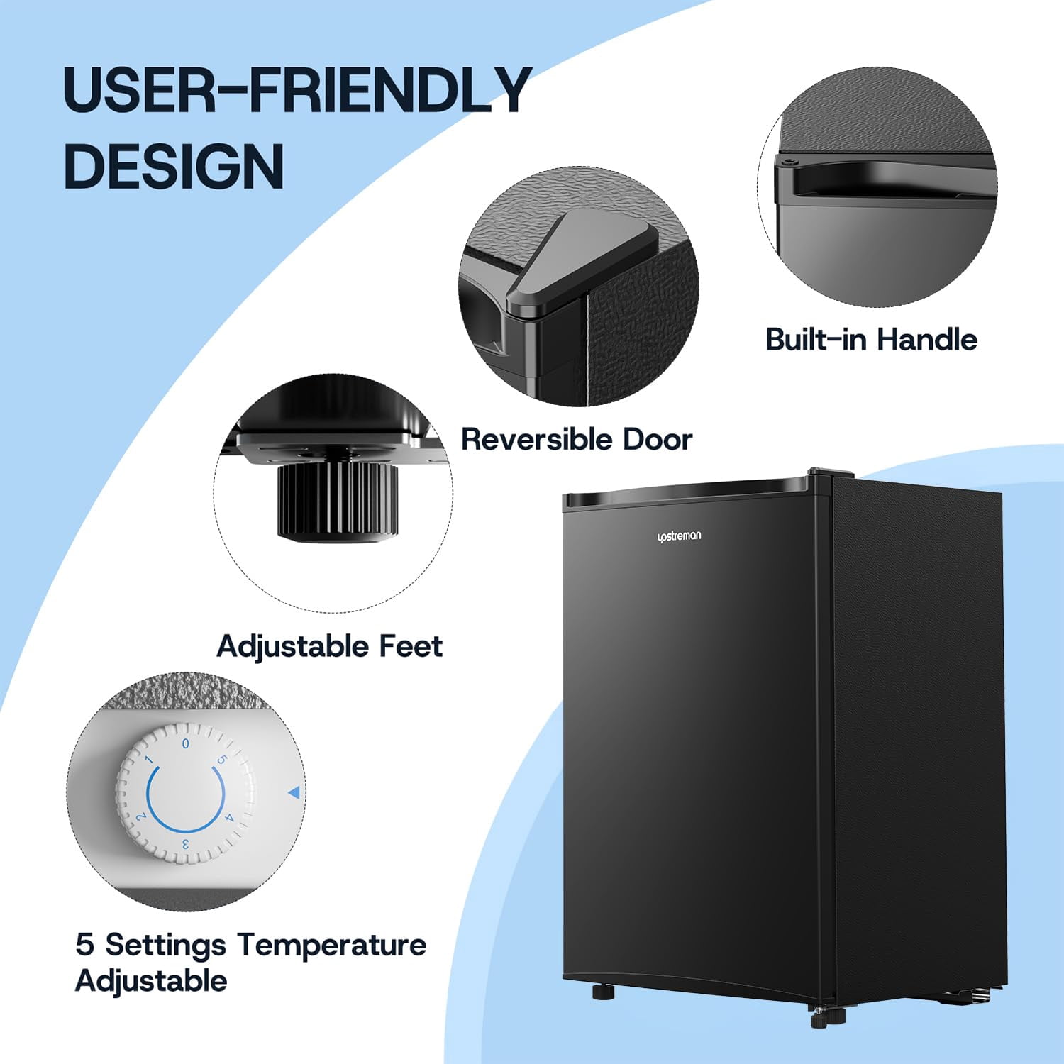 Upstreman 3.0 Cu.ft Upright Freezer, Single Door Compact Mini Freezer Stand Up Freezer with Reversible Door, UP30 Black