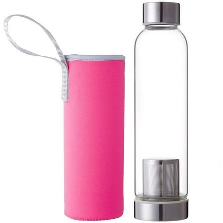 

Glass Water Bottle Multifunctional Travel Pyrex Water Bottle Portable Leak Proof Creative Glass Water Cup with Tea Septum Pink