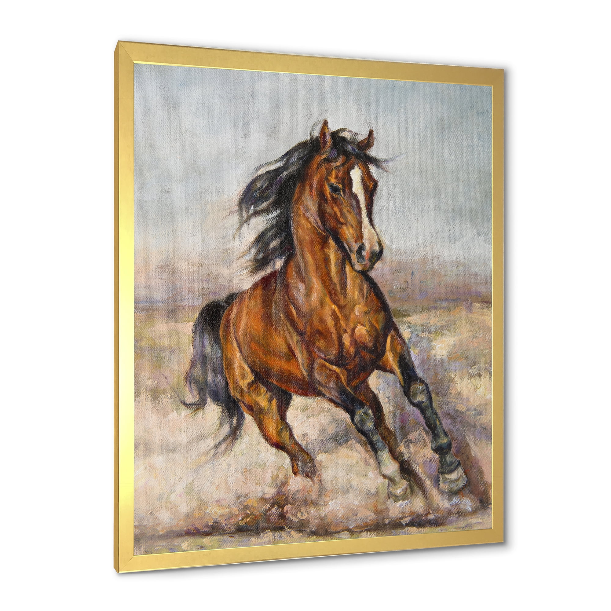 Designart 'A Brown Horse In The Race' Farmhouse Framed Art Print
