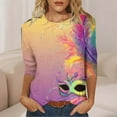 thumbnail image 6 of Kctiaxy Mardi Gras 3/4 Length Sleeve Womens tops Carnival Graphic Crew Neck T-Shirts Casual Loose Fits Party Pullover Tops Blouse, 6 of 6