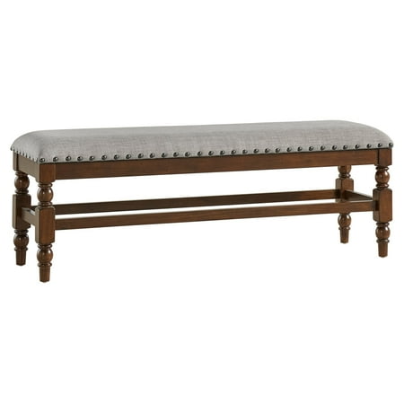 Patterson Dark Oak Finish Grey Linen Bench Walmart Com