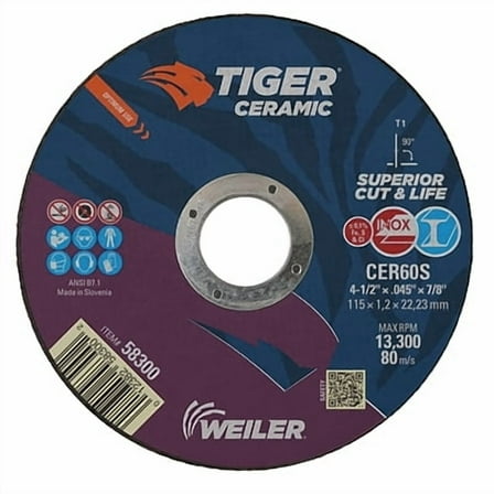 Weiler 804-58300 4.5 x 0.045 x 0.875 in. Tiger Ceramic Cutting Wheel - Pack of 25