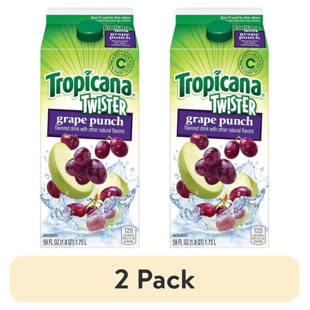 (2 pack) Tropicana Twister Grape Punch Flavored Drink 59 Fluid Ounce Paper Carton