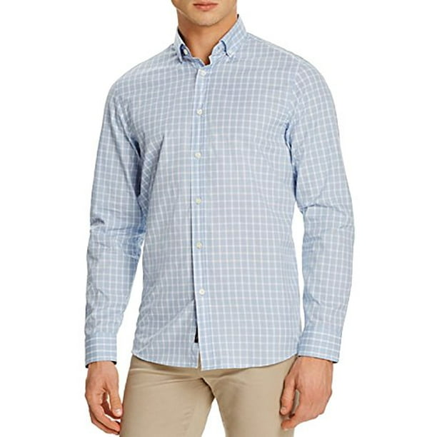 Michael Kors Chase Check Slim Fit Button-Down Shirt (Steel Blue, L) -  