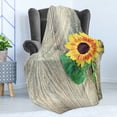 thumbnail image 4 of Sunflower Soft Flannel Fleece Throw Blanket, Sunflower on Wooden Old Board Bouquet Floral Mother Earth Photo, Cozy Plush for Indoor and Outdoor Use, 50" x 60", Brown Green Yellow, by Ambesonne, 4 of 5