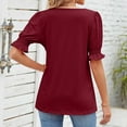 thumbnail image 6 of Women's Elegant Blouses Short Sleeve Elastic Ruffled Shrug Shoulder Square Neck Shirts Tunic Tops Solid T-shirts 2025 Wine,XL, 6 of 6