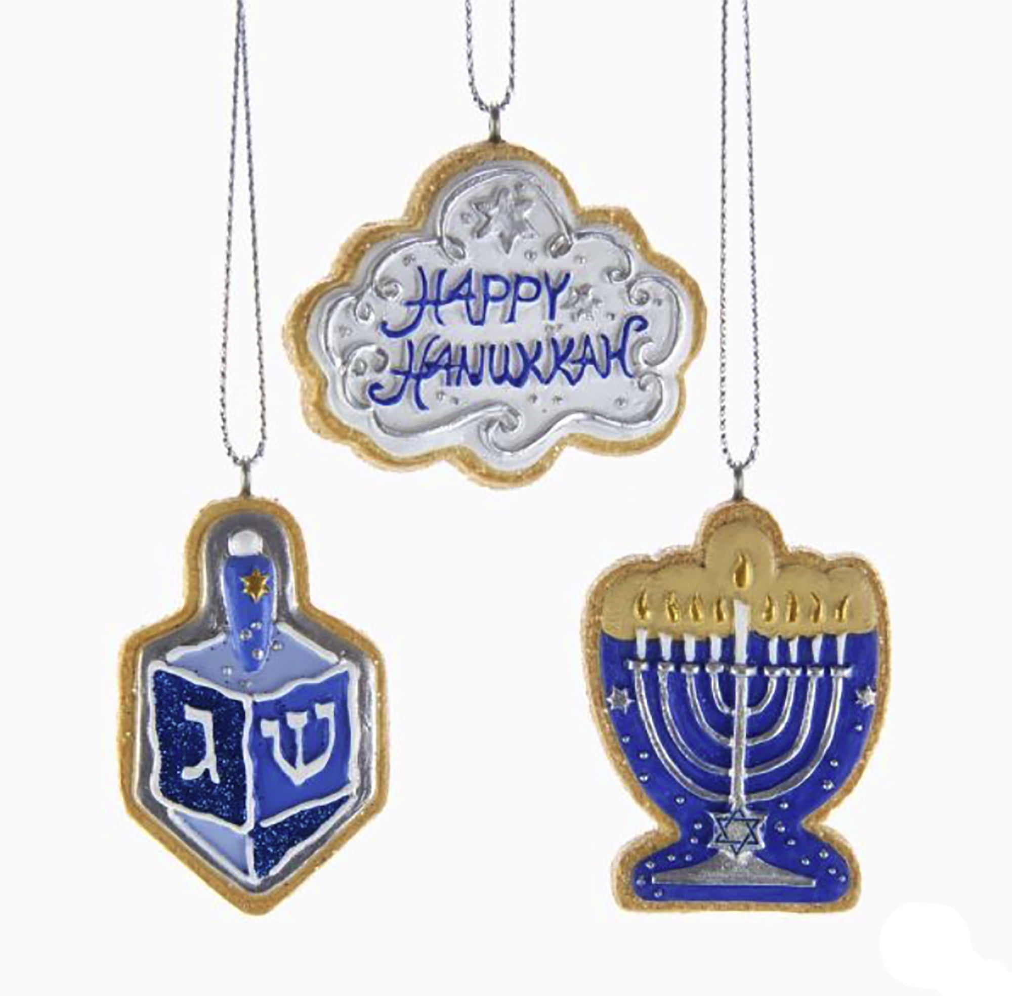 Happy Hanukkah Soft Blue 2 inch Resin Decorative Hanging Ornament Boxed