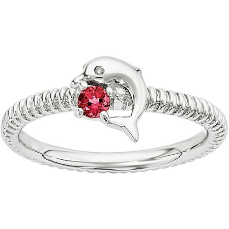 Stackable Expressions Created Ruby and Diamond Sterling Silver Dolphin Ring