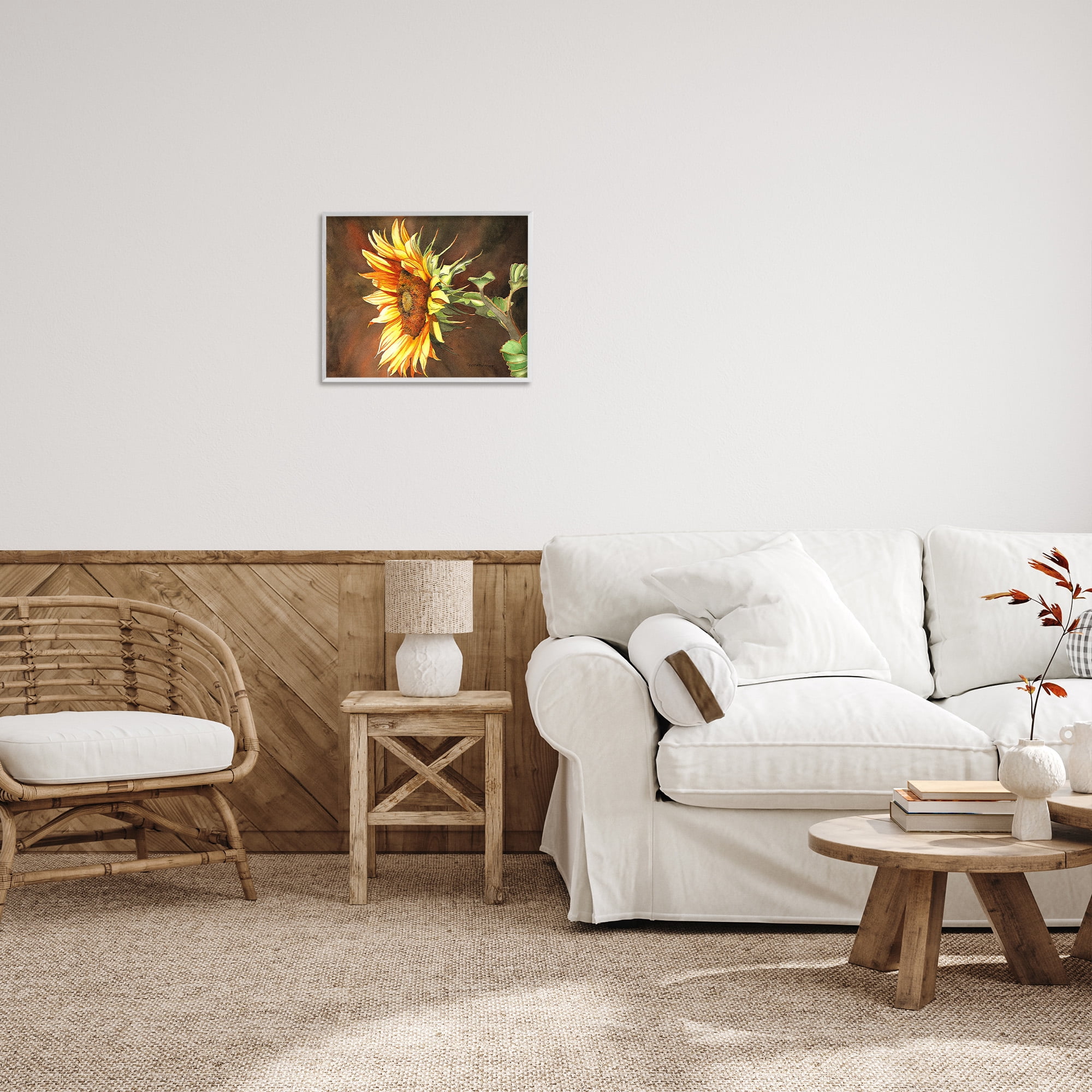 Stupell Industries Sunflower with Vivid Light Botanical & Floral Painting White Framed Art Print Wall Art, 20 x 16