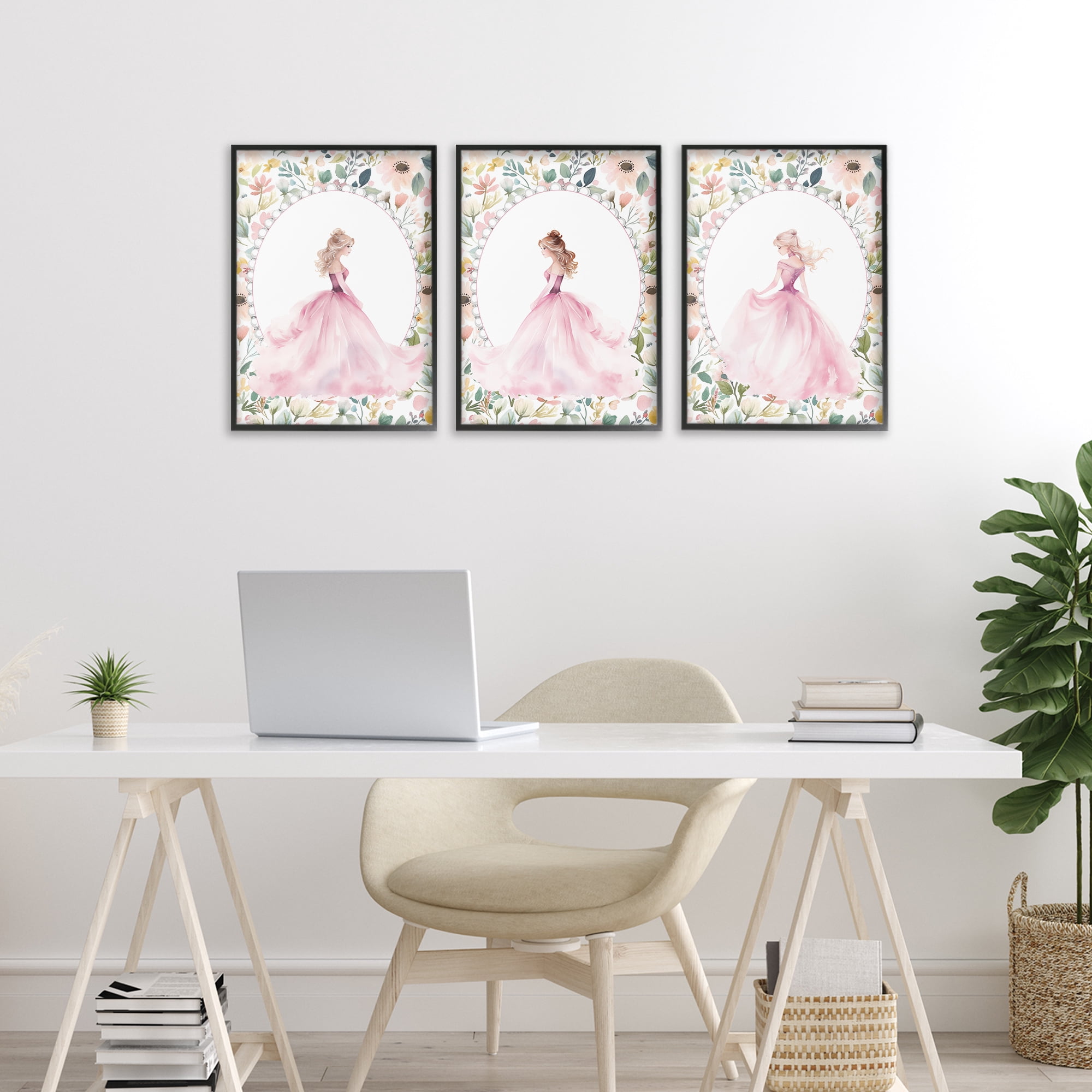 Stupell Industries Bordered Princess Love 3 Piece Black Framed Giclee Art Set, design by Christine Simpson Art