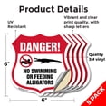 thumbnail image 2 of Alligator Warning Shield Sign Danger! No Swimming Or Feeding Alligators (5 Pack) 6 inch X 6 inch Shield Shaped Heavy Duty 3.2 mil Vinyl Decals Weather Resistant, UV Protected Made in, 2 of 6