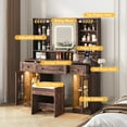 thumbnail image 4 of Vabches Farmhouse Makeup Vanity Desk with Sliding Mirror Vanity Table with 3 Drawers,2 Cabinets and Charging Station, Brown, 4 of 11