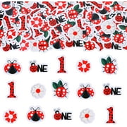 200pcs Ladybug Party Confetti for Boys Girls, Red Ladybug Themed 1st Birthday Table Decoration, Ladybug Flower One Party Dessert Supplies 1 Year Old