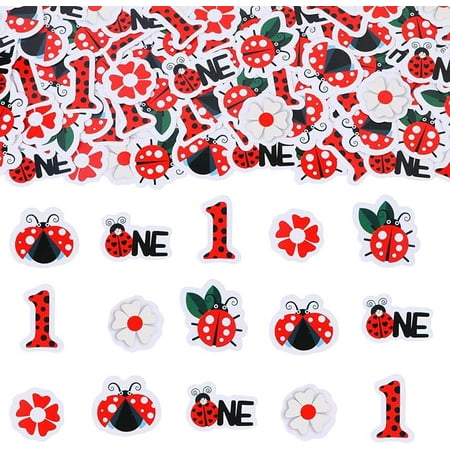 200pcs Ladybug Party Confetti for Boys Girls, Red Ladybug Themed 1st Birthday Table Decoration, Ladybug Flower One Party Dessert Supplies 1 Year Old