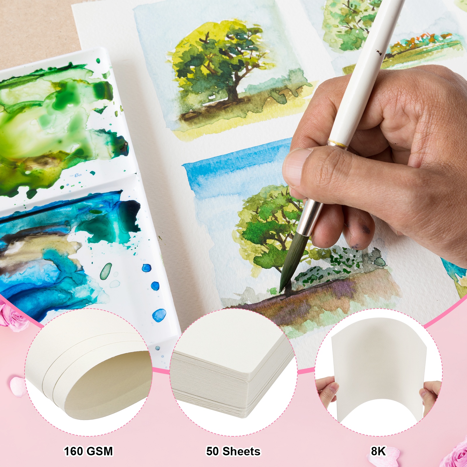 8K 160 GSM Cotton Cold Press Watercolour Paper Bulk, Beige, Pack of 50