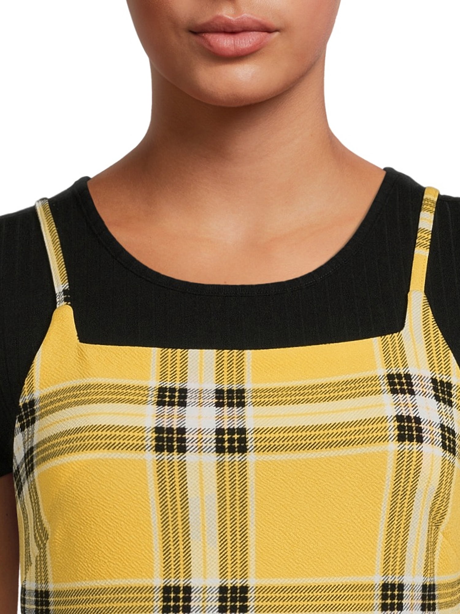 No Boundaries Juniors' Plaid Dress and Ribbed T-Shirt, 2-Piece Set