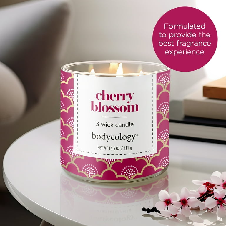 Bodycology Cherry Blossom Scented 3-Wick Soy Candle, oz