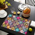 thumbnail image 4 of Multicolor Ethnic Geometric Patchwork Pattern Summer Placemats Table Placemats Set Of 4-Linen Kitchen Washable Placemats Table Mats 11.8"x17.7" Non-Slip Heat Resistant, 4 of 6