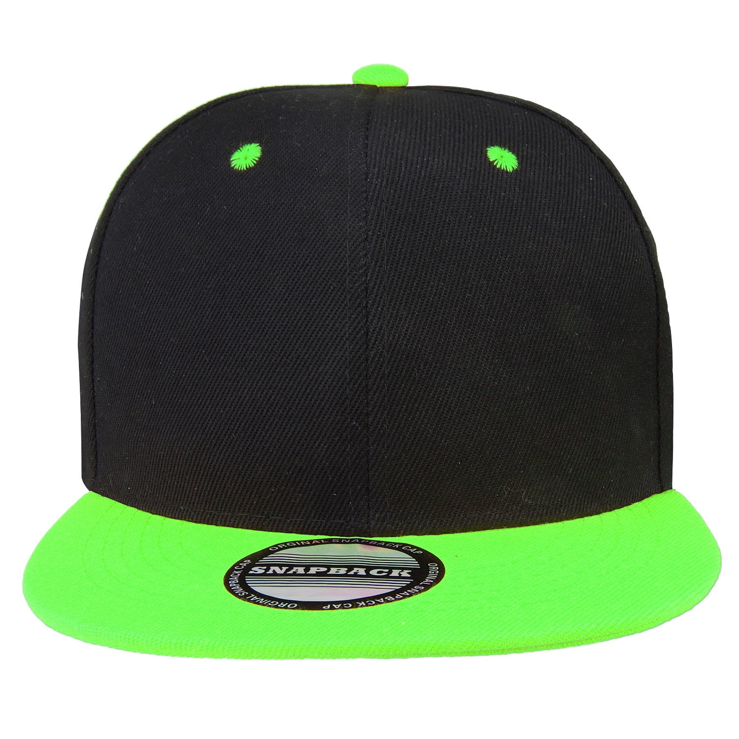 Falari Wholesale 12 Pack Snapback Hat Cap Hip Hop Style Flat Bill Blank Solid Color Adjustable Size Black/Green