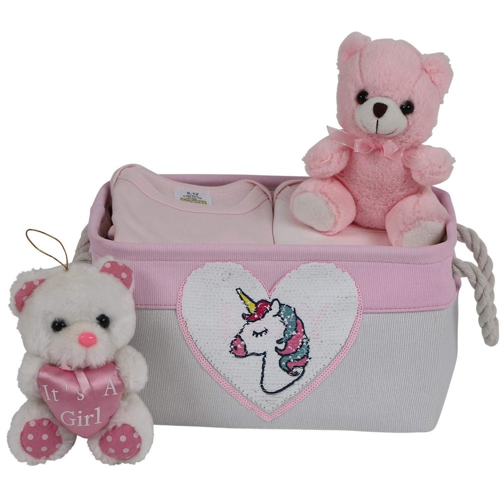 Storage Basket for Nursery Organizer, Baby Girl Canvas Fabric Bin