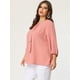 thumbnail image 4 of Women's Plus Size Work Round Neck Ruffle Chiffon Blouse Top Pink 3X, 4 of 6