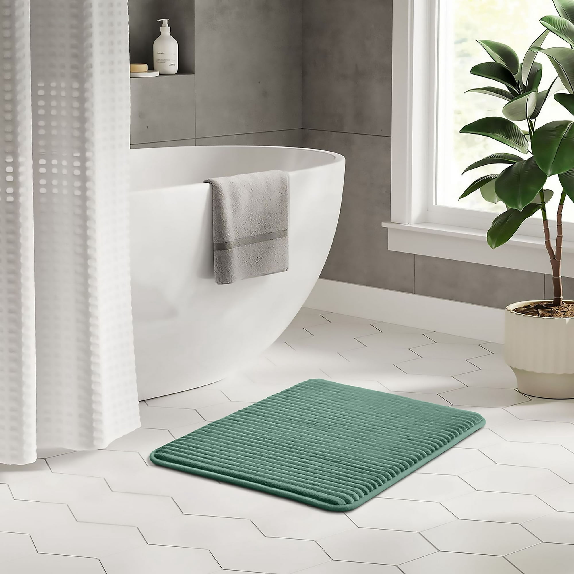 Mainstays Green 2-Piece Performance Foam 20"x 32" Bath Rug Set