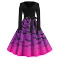 thumbnail image 2 of Halloween Dresses for Women Candy Castle Long Sleeve Hepburn Cocktail Fall Dress V Neck 1950s Funny Cute Tea Length Dress with Belt L, 2 of 5