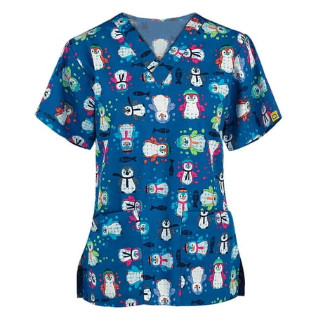 

yoeyez Scrubs for Women Tops Clearance Women Short Sleeve V-neck Tops Working Uniform Christmas Thanksgiving Blouse Uniformes De Enfermeras De Mujer