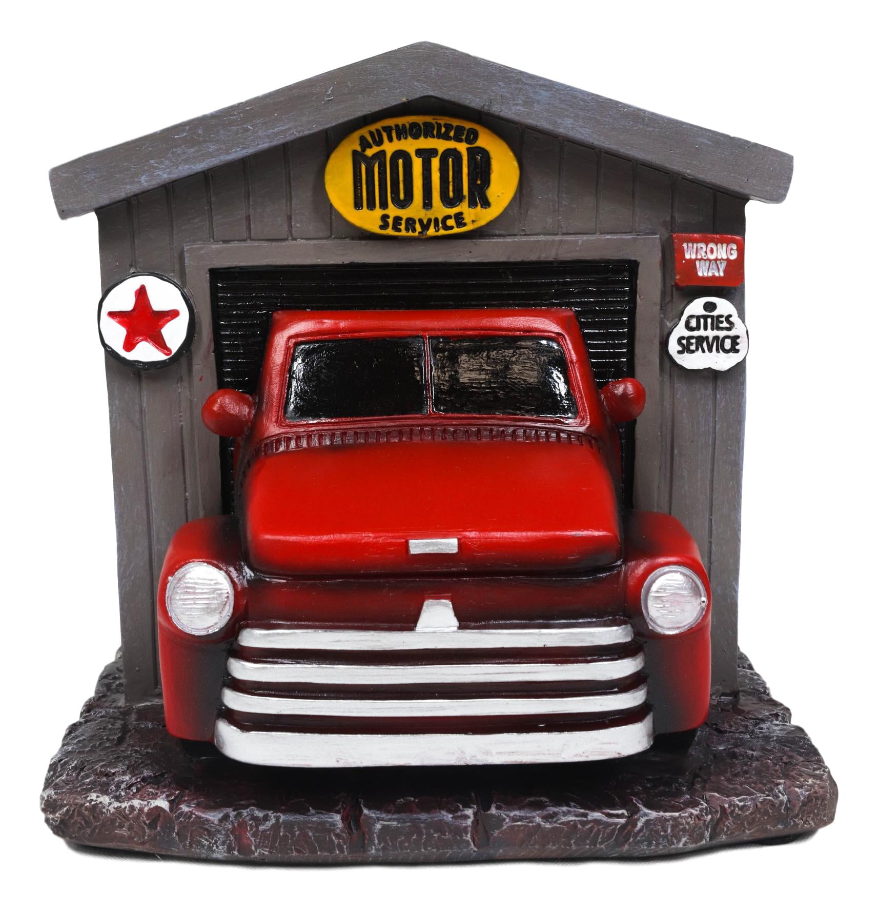 Classic Vintage Red Pickup Truck In Garage Shop Paper Napkin Holder Figurine 