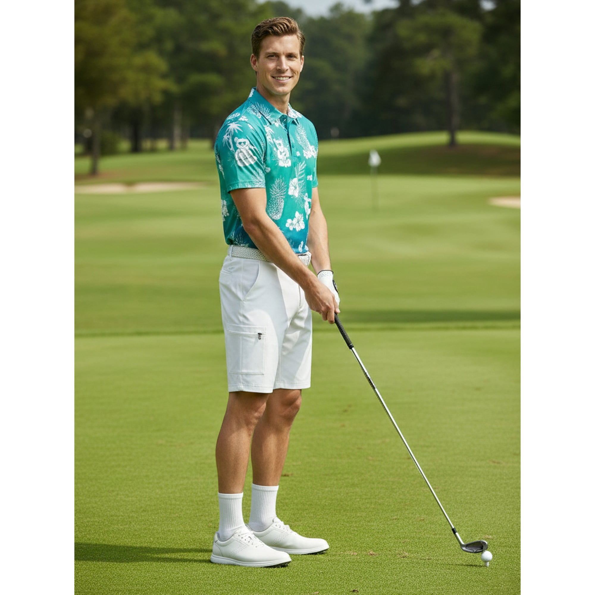 Birdie Bound Men's and Big & Tall Ombre Teddy Print Polo Shirt, Sizes XS-4XLT