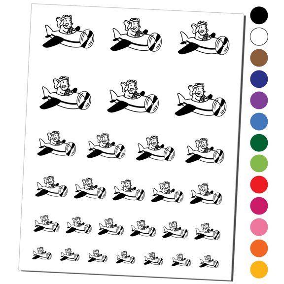 Elephant Flying an Airplane Plane Water Resistant Temporary Tattoo Set Fake Body Art Collection - Red
