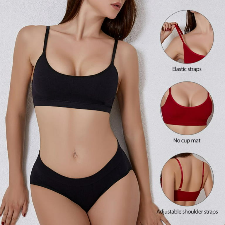 Women Seamless Tanks Tops Bra and Panties Sets Underwear Suit Wireless  Ribbed Crop Top Bra+High Waist Panty Sets 