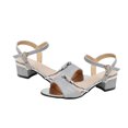 thumbnail image 2 of Style Party Heel Shoes Square Square Solid Solid Rhinestone Glitter Elegant Sandals Summer Fashionable Open-toe Buckle Middle Shoe, 2 of 8