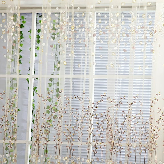 JeashCHAT Floral Sheer Curtain , Bouquet Flower Embroidered Tulle Curtain, Rod Pocket Voile Drapes for Living Room Bedroom Window Treatments Yard Patio