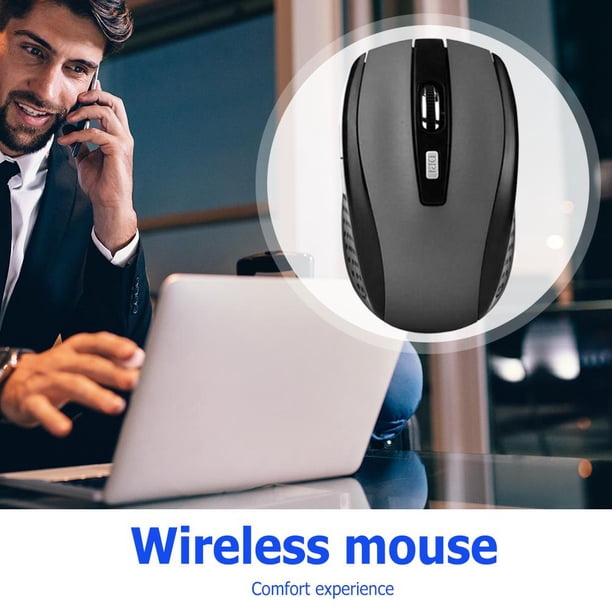 Ratón óptico inalámbrico de 2,4 GHz, 6 botones, receptor USB, 2000 DPI, ratón (gris)