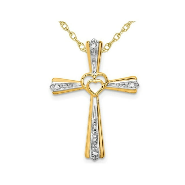 10K Yellow Gold Cross Pendant Necklace with Chain and Diamond Accent