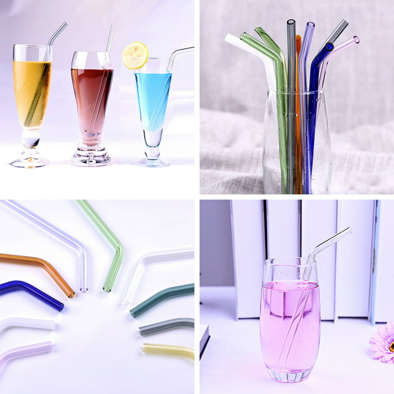 4pcs Clear Glass Drinking Straw And 1pc Cleaning Brush Set