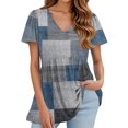 thumbnail image 2 of TQWQT Peplum Tops for Women Trendy Vneck Tunic Tops Babydoll Short Sleeve Summer Tops Ruffle Color Block Tee Blouses Plus Size Maternity Clothes Blue 2XL, 2 of 5