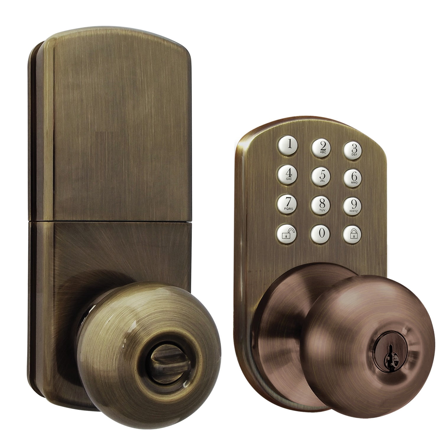 MiLocks HKK-01AQ Touchpad Electronic Doorknob (Antique Brass) & Fuji Batteries 3300BP20 EnviroMax AA Extra Heavy-Duty Batteries (20 pk)