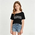 thumbnail image 2 of Girl's Letter Print T Shirts Short Sleeve Tube Off The Shoulder Comfortable Fit Lightweight Summer Tunic Tops Black,130, 2 of 5