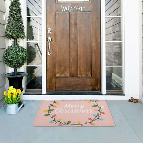 Colorful Light Wreath Christmas New Year Doormats Welcome Mats Gate Pads Entryway Outdoor 32" x 20"