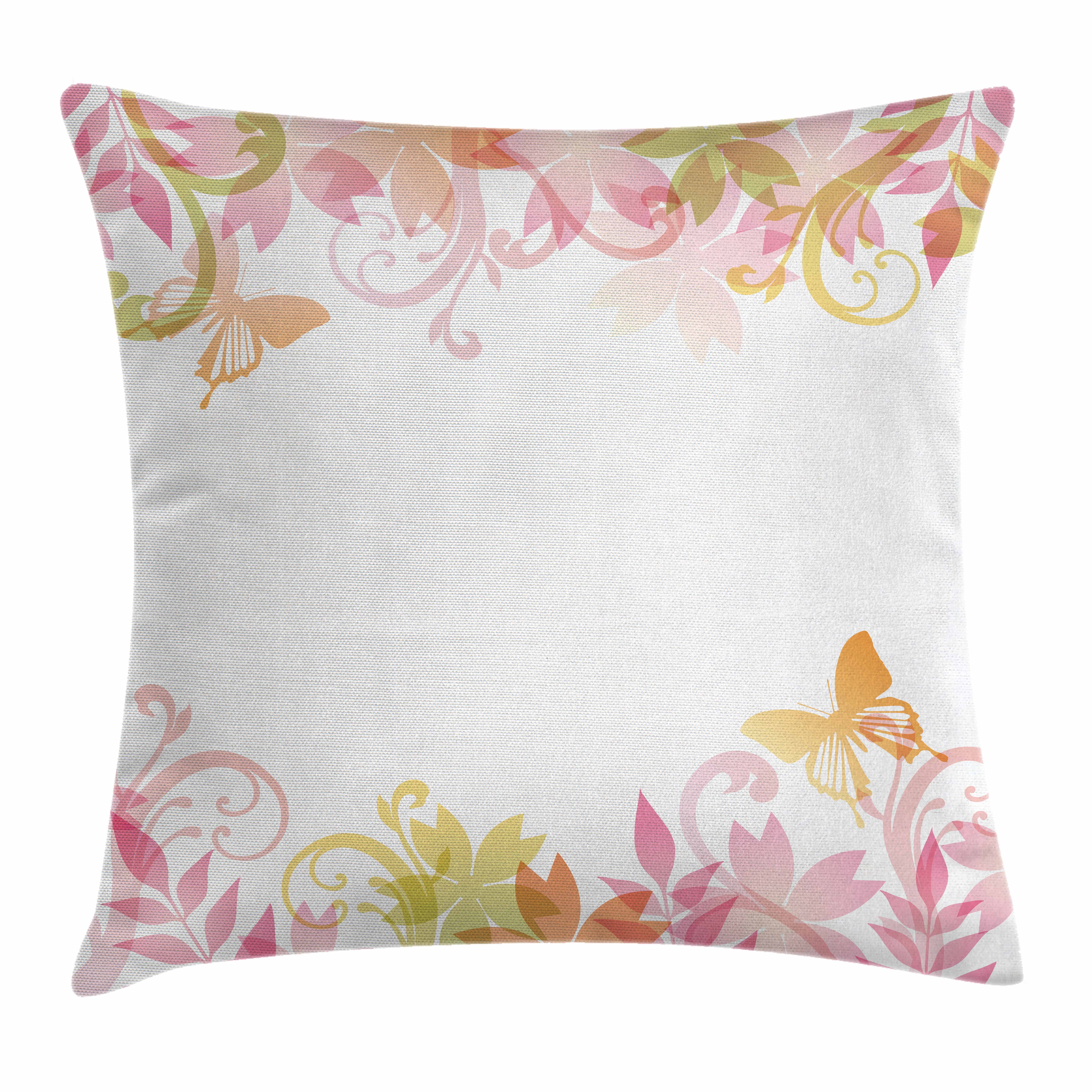 Pastel Throw Pillow Cushion Cover, Floral Spring Wreath Soft Toned