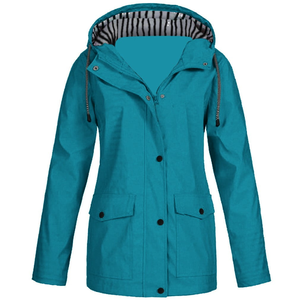 Guvpev Women Solid Rain Jacket Outdoor Plus Size Waterproof Hooded ...