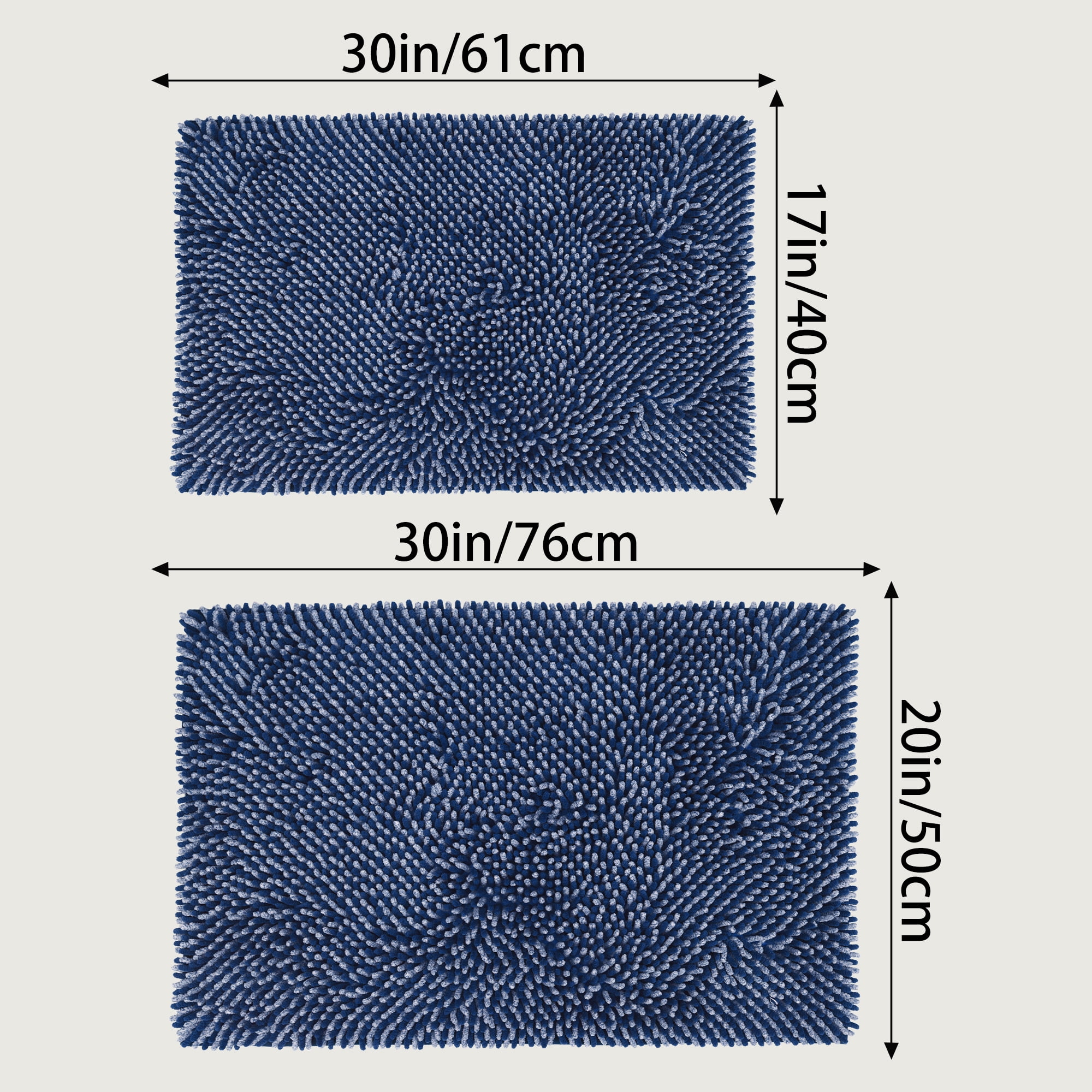 Unique Bargains Non Slip Absorbent Chenille Bathmat Washable Soft Bath Rug Blue 17" x 24"
