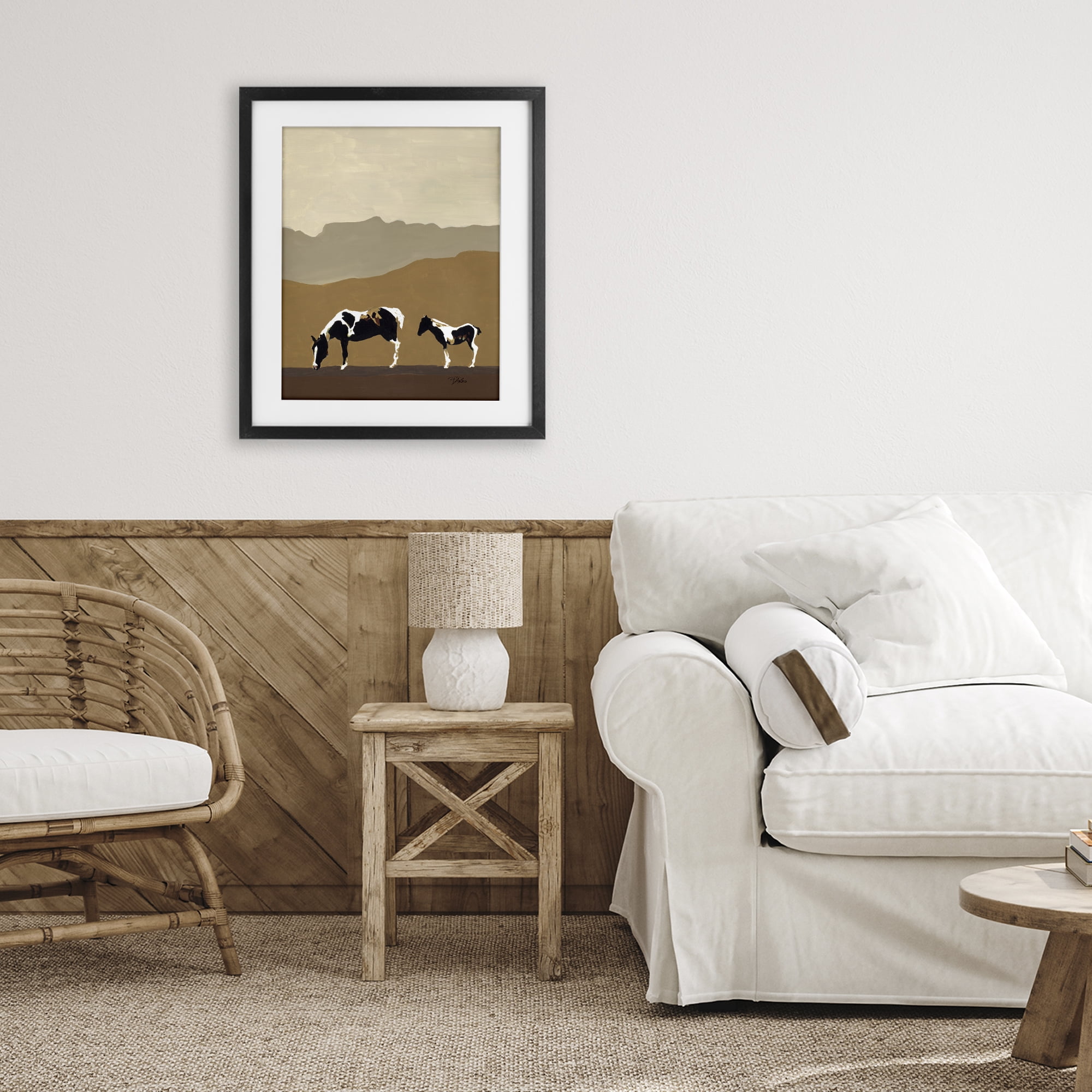 Stupell Industries Modern Mountains Horses Black Framed Print Under Glass, design by Patricia Pinto