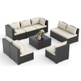 thumbnail image 2 of POTEBAN 9 Pieces Patio Conversation Set, Outdoor Black PE Wicker Sectional Sofa for Backyard Garden, Off-white, 2 of 9