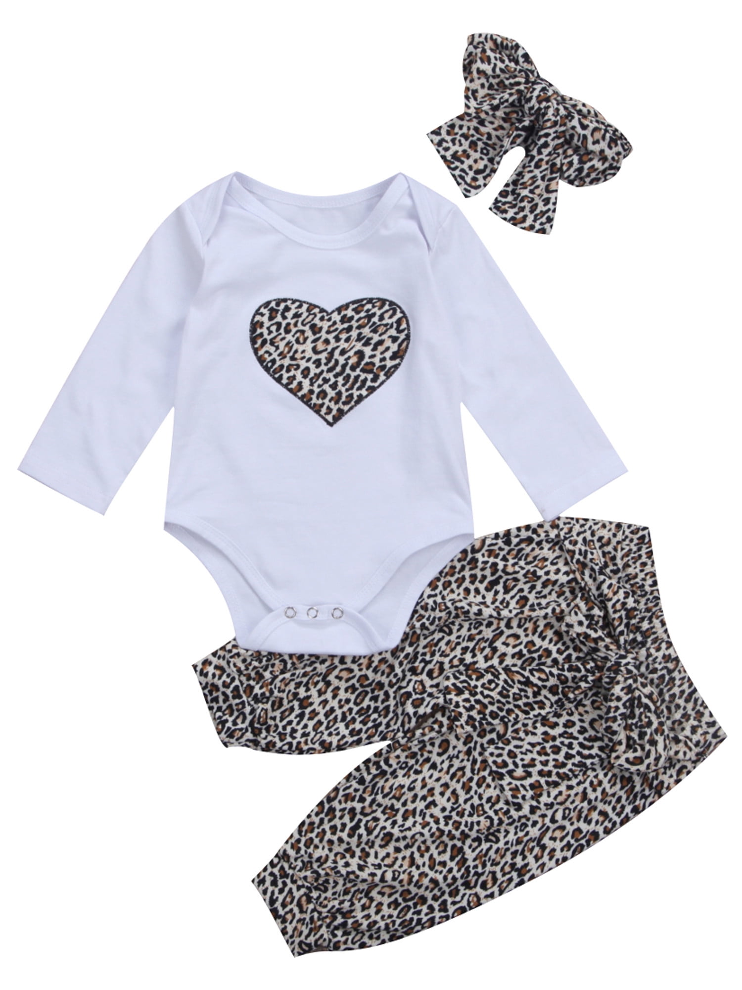 Newborn Infant Baby Girl Leopard Clothes Jumpsuit Romper Bodysuit Pants Outfits 