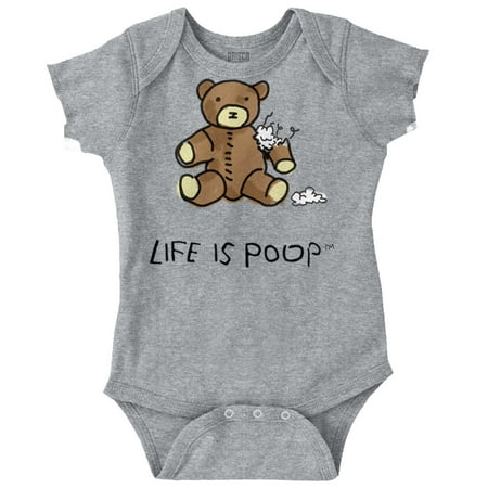 

Life Is Poop Ripped Teddy Bear Parent Newborn Baby Boy Girl Romper Brisco Brands