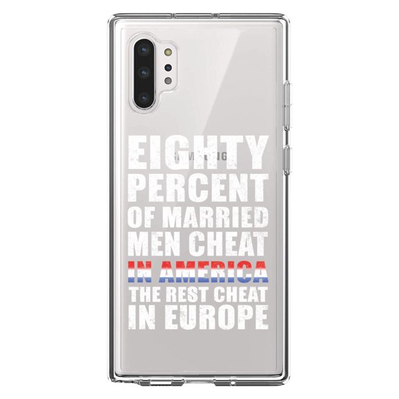 DistinctInk Clear Shockproof Hybrid Case for Galaxy Note 10 PLUS (6.8" Screen) - TPU Bumper Acrylic Back Tempered Glass Screen Protector - Married Men Cheat in America