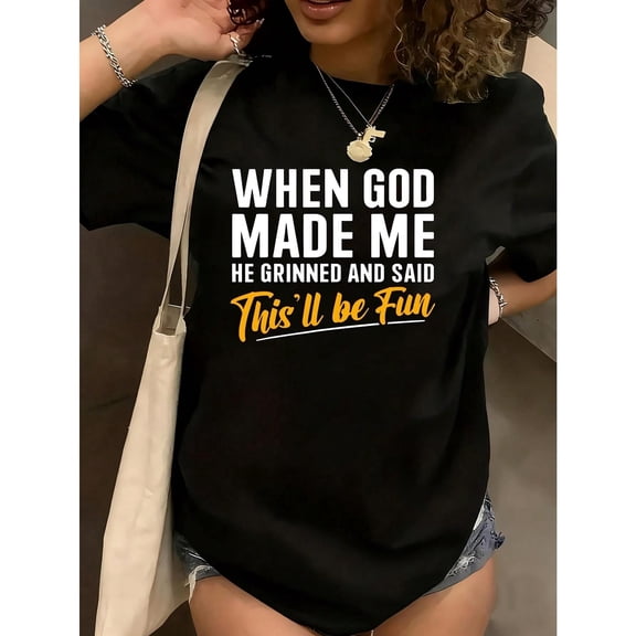 When God Made Me He Grinned And Said Women's Plus Size T-Shirt Shirt Casual 220g Funny Oversized Graphic Short Sleeve 1 Pcs Tee Novelty Crew Neck Top 100% Polyester